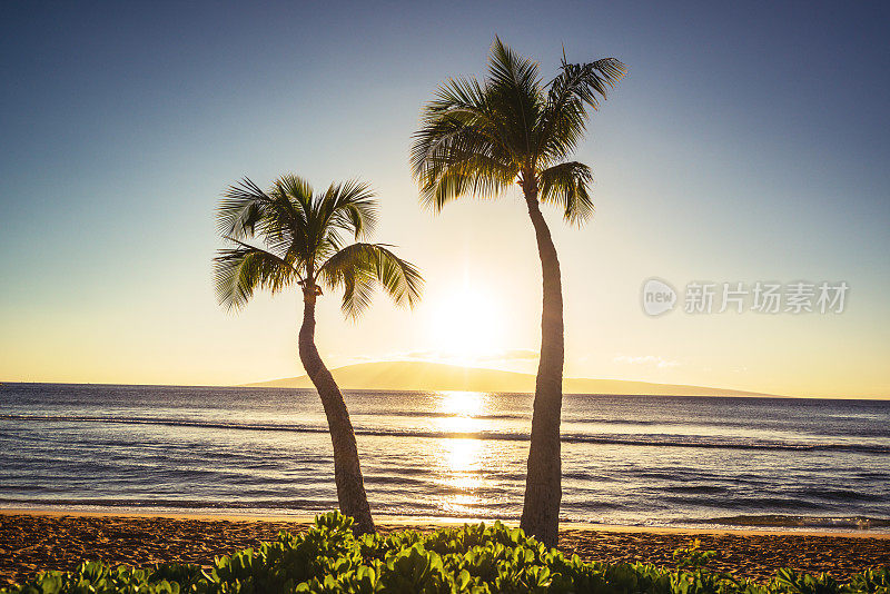 美国夏威夷毛伊岛海滩上的日落