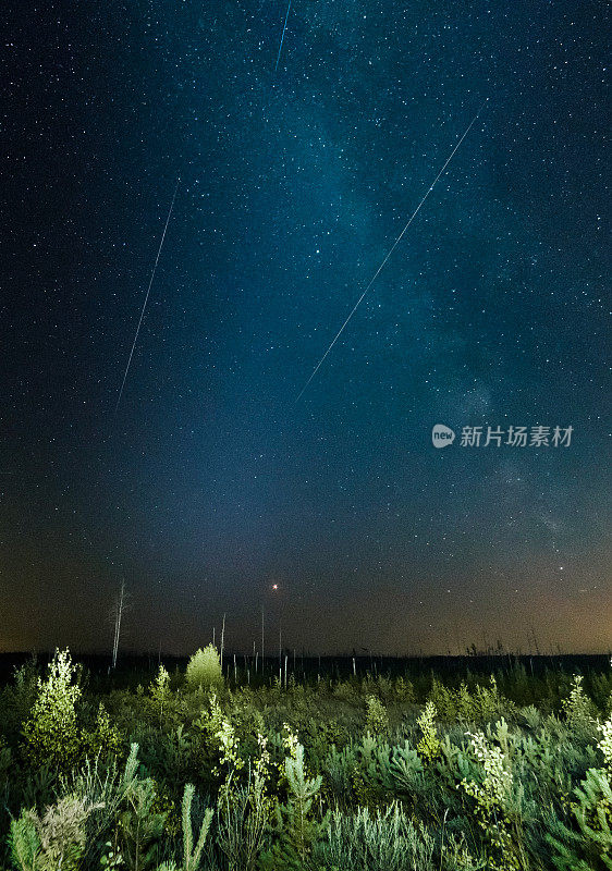 带有英仙座流星雨痕迹的星空