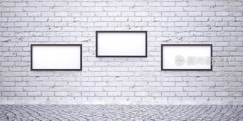 仿空间框架，白色砖墙条幅，石材地板-舞台灯