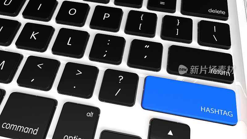 现代键盘与蓝色标签按钮