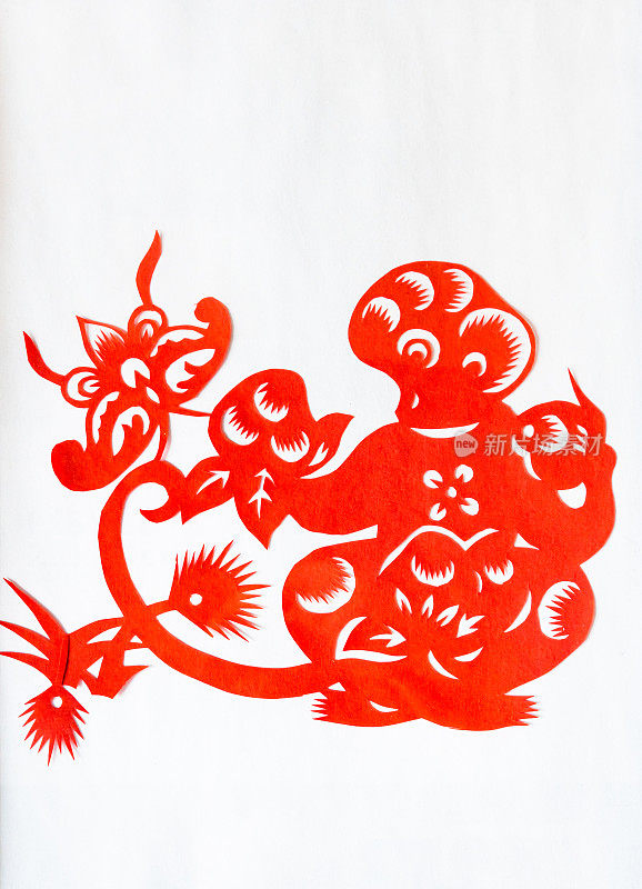 中国传统剪纸，猴子，中国生肖符号