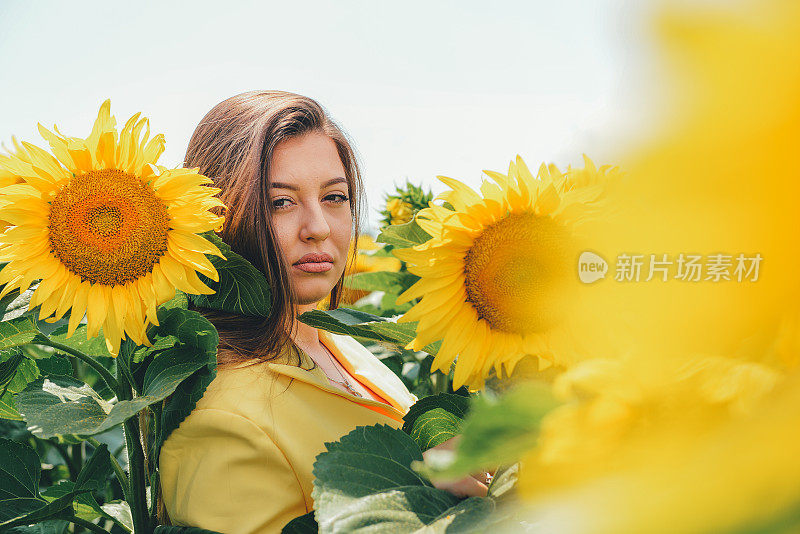 向日葵地里的年轻女子