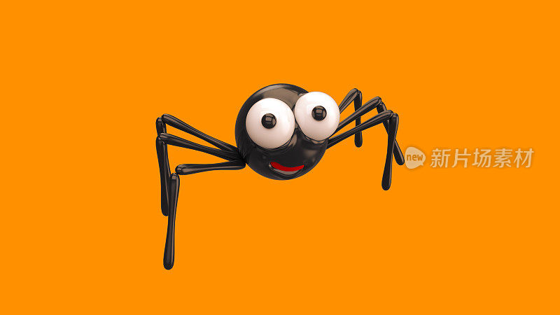 微笑的小可爱的蜘蛛在橙色孤立的背景