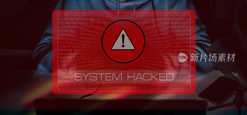 黑客攻击。入侵，网络安全，信息保护，数据泄露概念。黑客入侵电脑