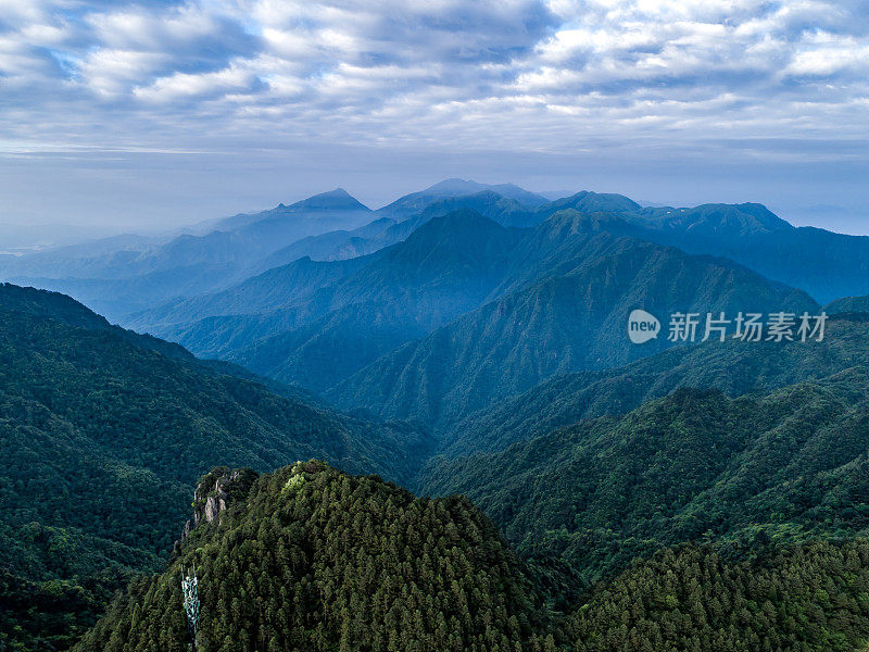 山地和绿色森林的航空摄影