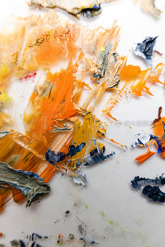 油画抽象艺术-橙、蓝、黄