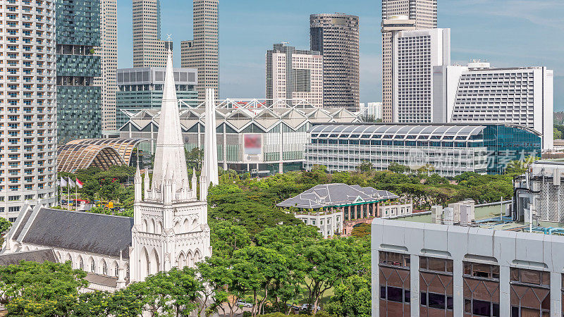 圣安德鲁大教堂航拍延时图。它是新加坡的圣公会大教堂，也是新加坡最大的大教堂。