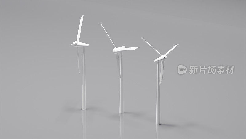 风力涡轮机螺旋桨在3D渲染:可再生能源的概念
