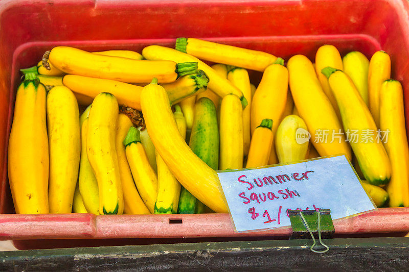 农贸市场的夏南瓜，黄色的夏南瓜