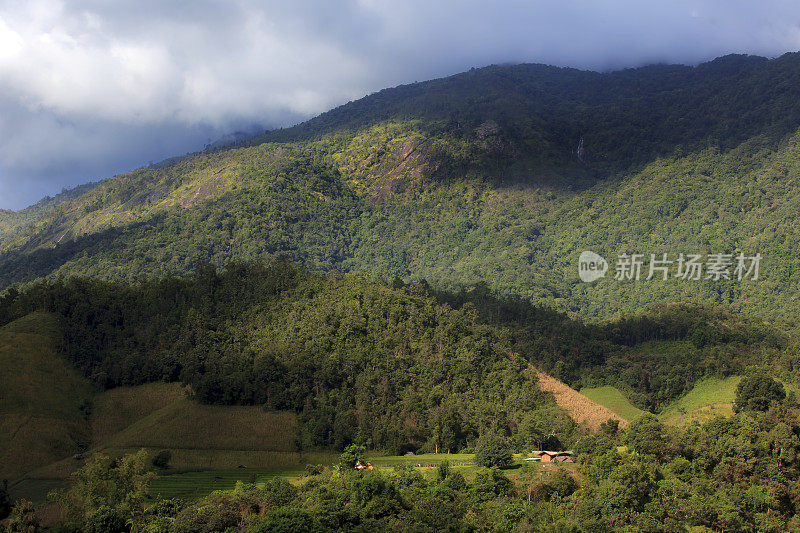 在泰国清迈的巴蓬蓬山丘陵山谷的农村地区稻田梯田。