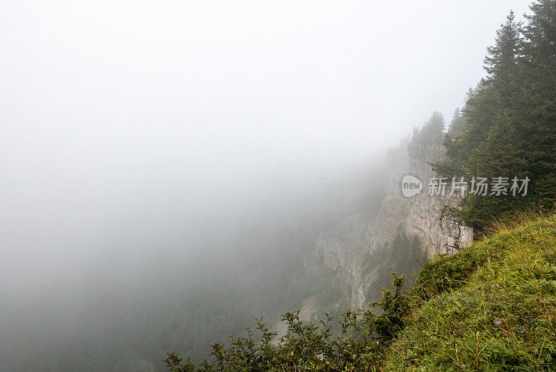 浓雾笼罩着克鲁・杜・范峡谷的岩石边缘