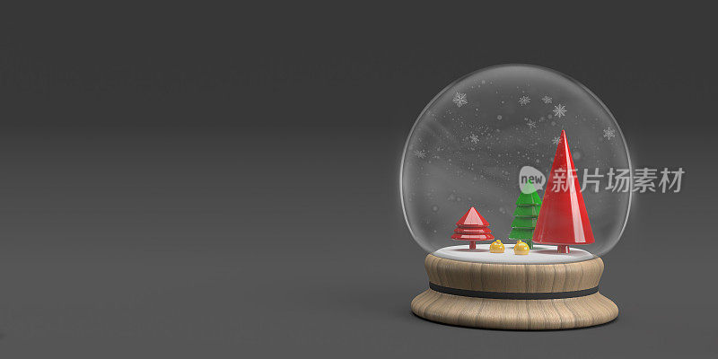 雪花玻璃球里的彩色圣诞树