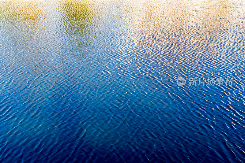 风吹起河面，产生不同的波浪图案