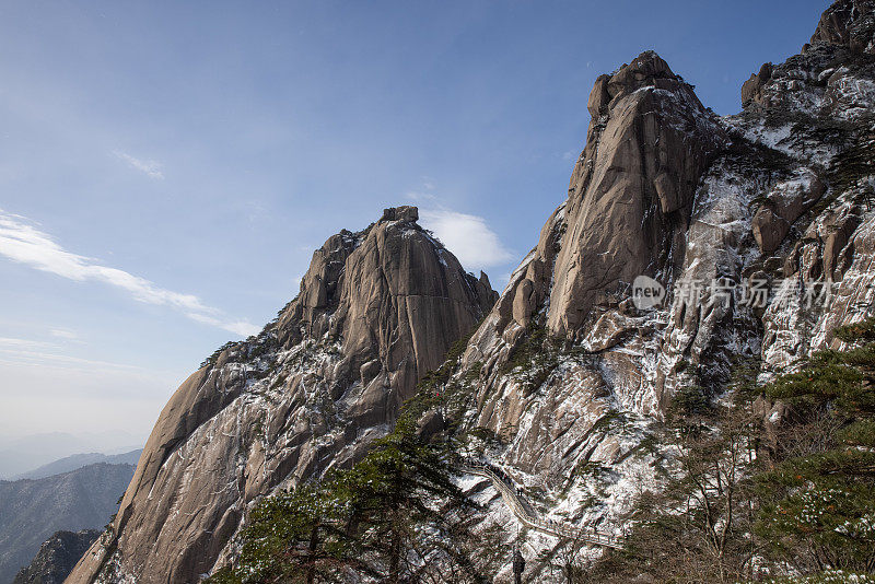 中国黄山的冬季景观