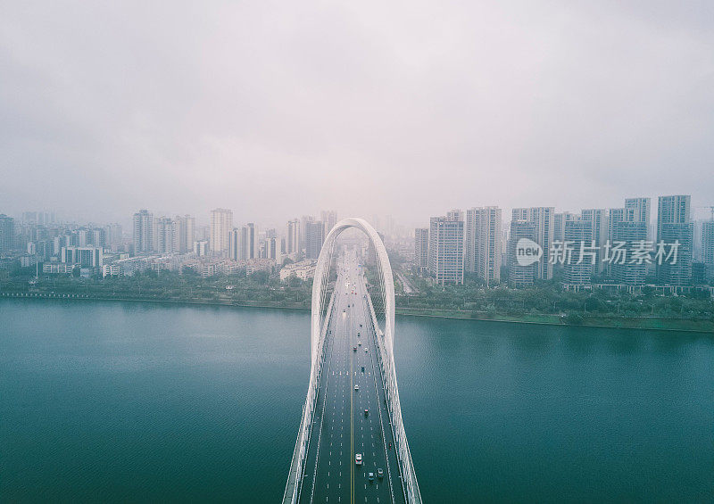 亚洲广西壮族自治区柳州白沙大桥鸟瞰图