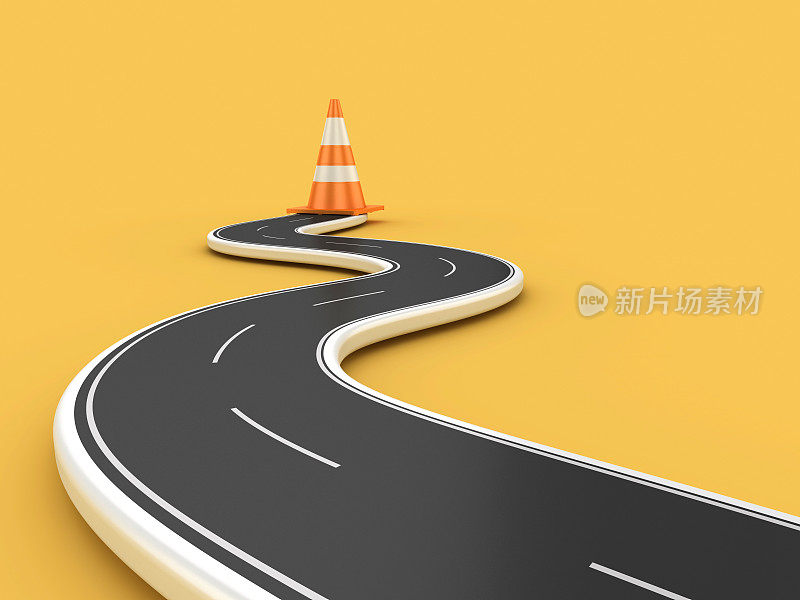 蜿蜒的三维道路与交通锥