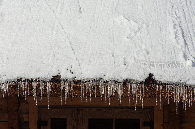 冬天结束了。屋顶上的冰柱正在融化。解冻和冰融化。