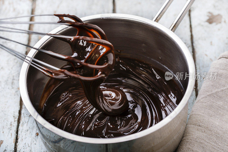 平底锅里的液态巧克力