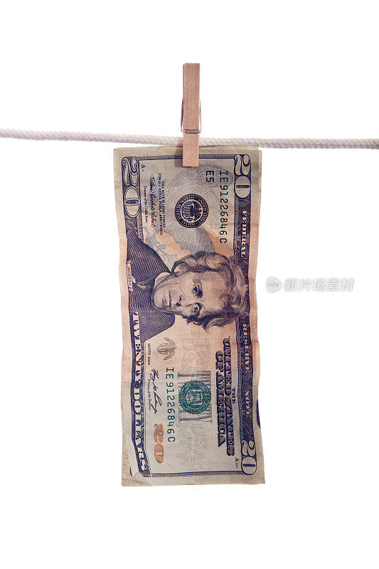 晒衣绳上的20美元钞票