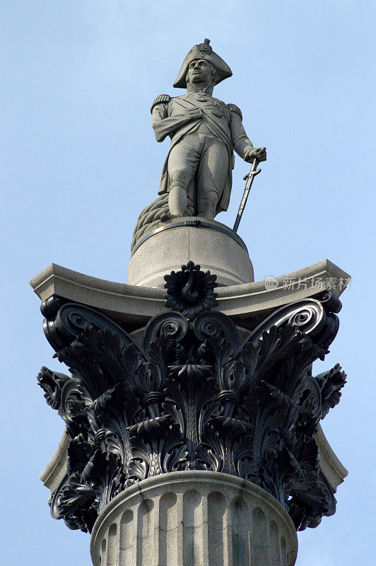 特写纳尔逊圆柱，特拉法加广场。伦敦