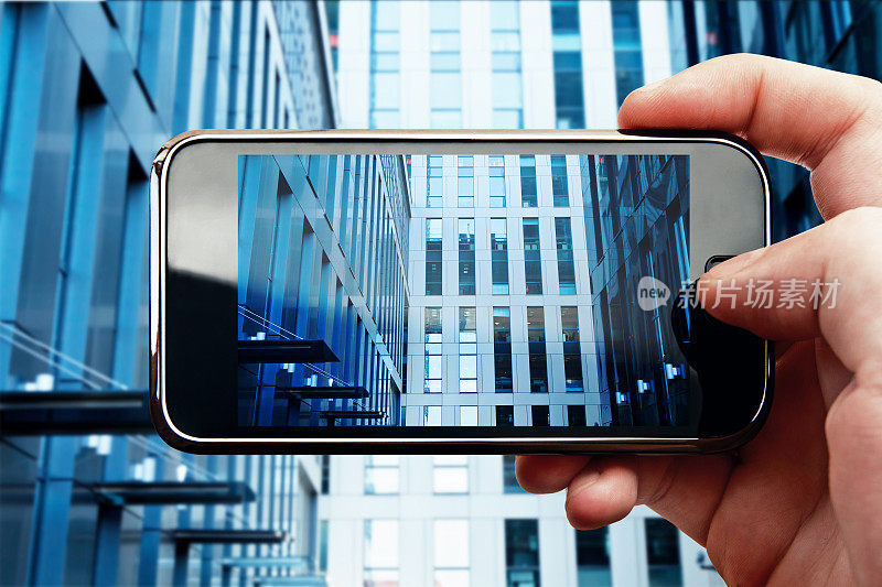 智能手机手机照片与办公大楼