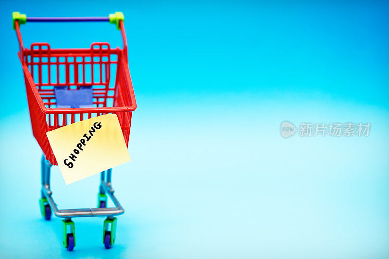 标签上写着“购物”的微型超市手推车