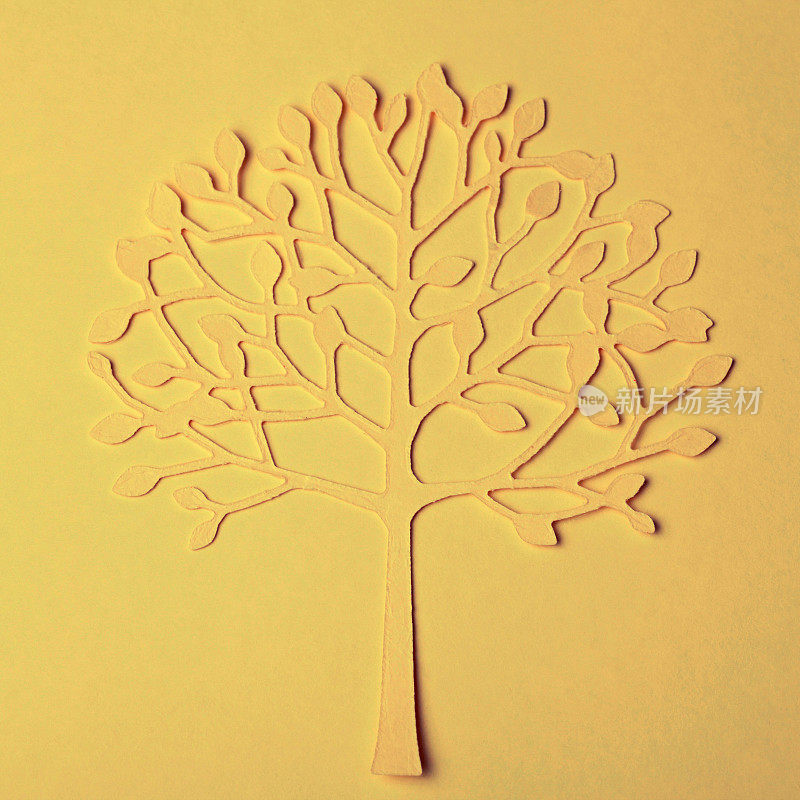 手工纸树剪影在纸的背景