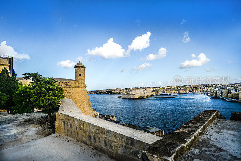 鸟瞰图圣安杰洛在Birgu，马耳他在马耳他大港