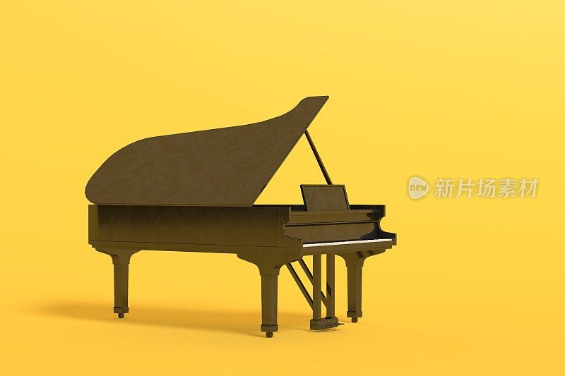 3D木制大钢琴黄色背景