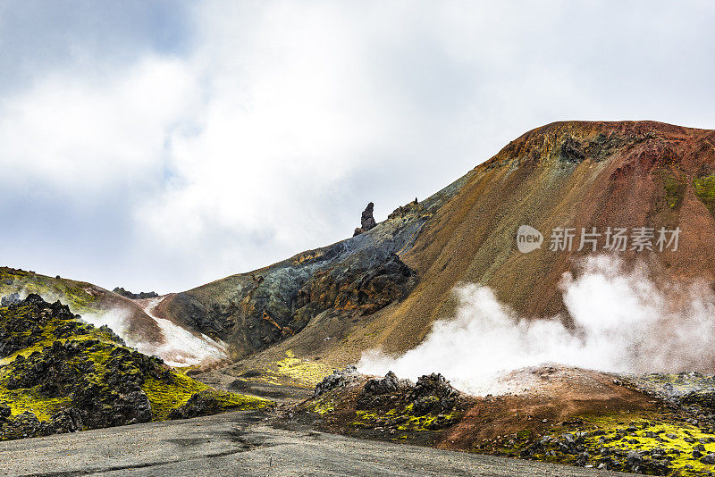 冰岛山中五颜六色的蒸汽坑。