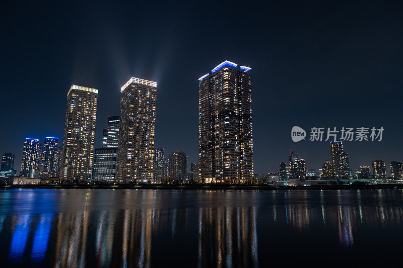 夜市景观与河景。BGM放松。城市的城市背景。