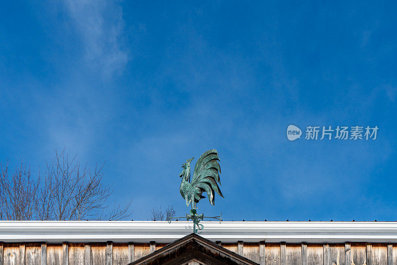 加拿大滑铁卢圣雅各布斯老房子屋顶上的一个金属公鸡风向标