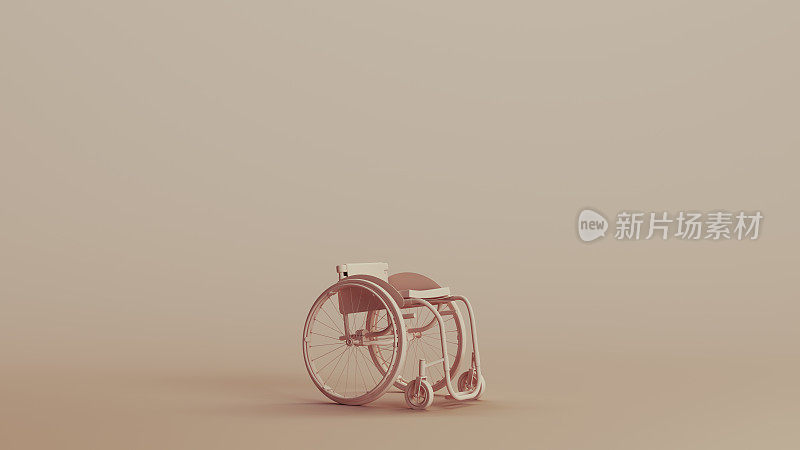 轮椅辅助残疾意识中性背景柔和色调米色棕色陶器背景四分之一视图