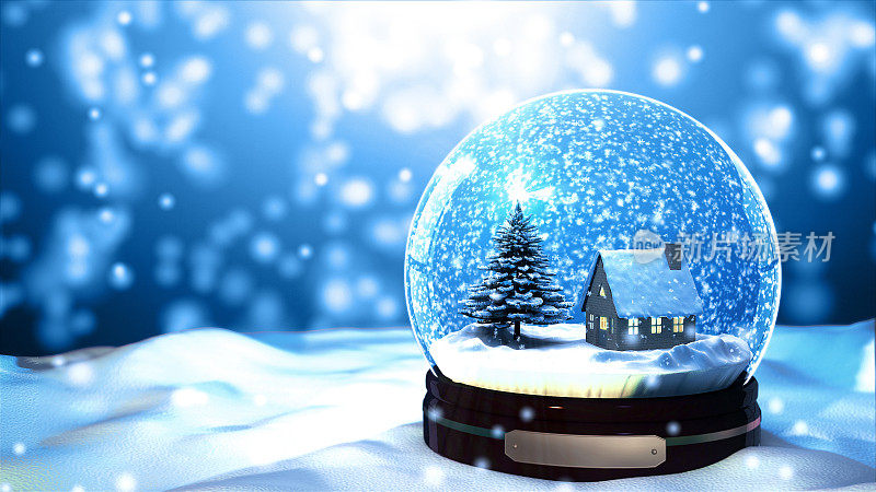 圣诞雪花球雪花与雪花在蓝色的背景