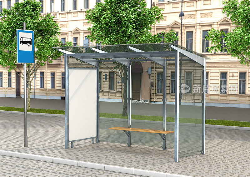 在公交车站布置垂直照度的空白白盒。侧视图。三维演示