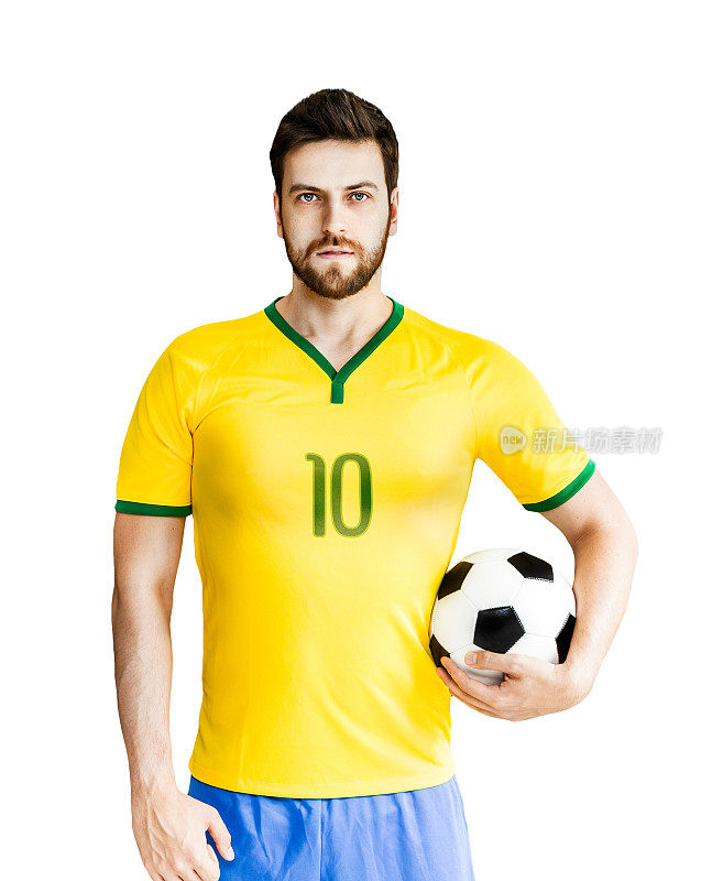 白色背景中的巴西足球运动员