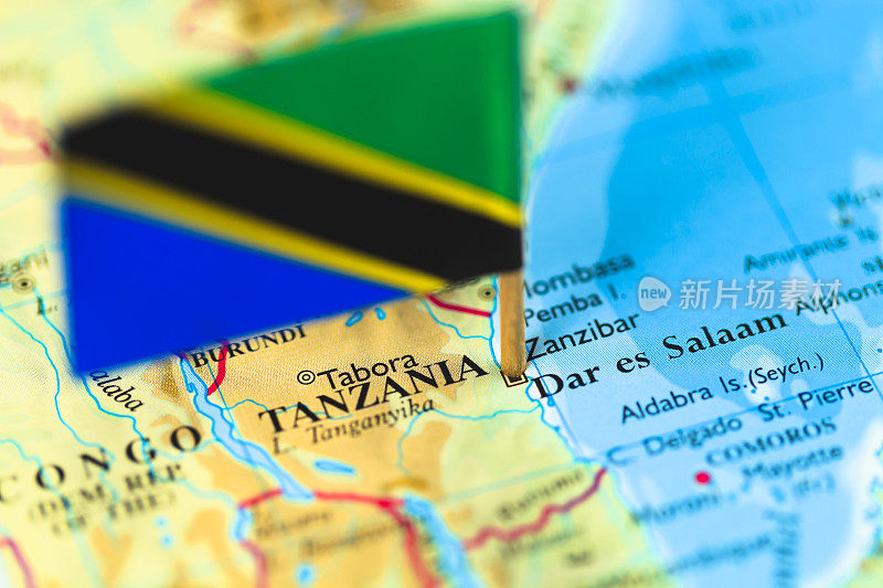 坦桑尼亚地图和旗帜