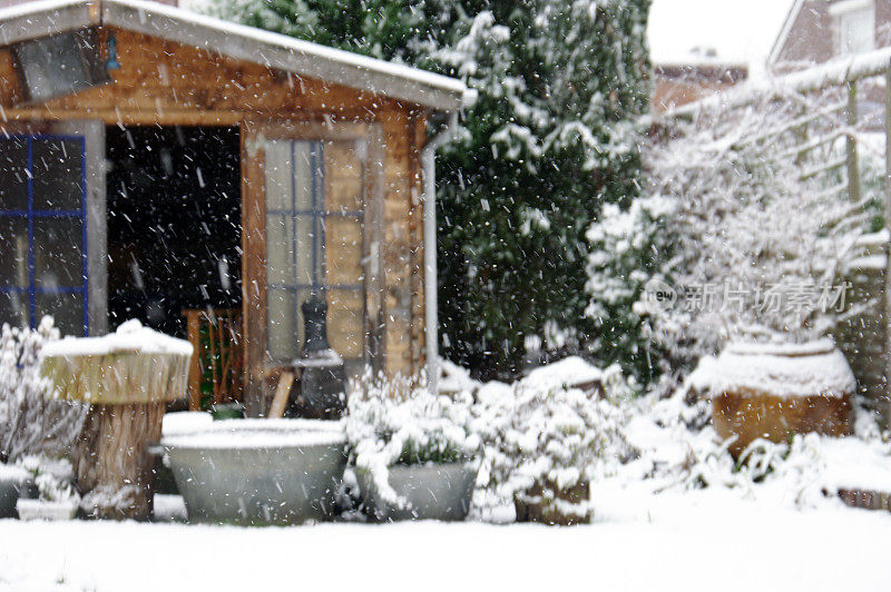 花园里正在下雪