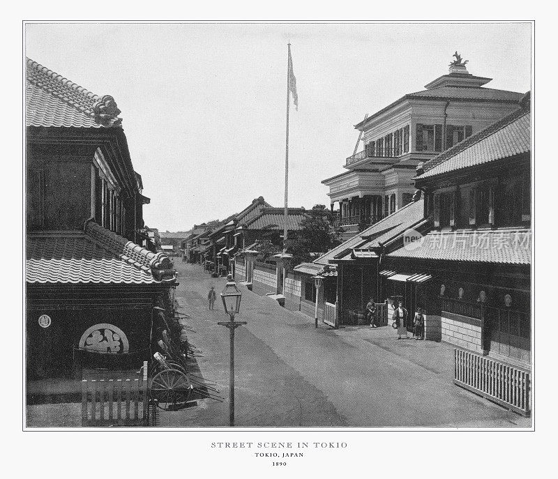 东京街景，日本，古董日本照片，1893