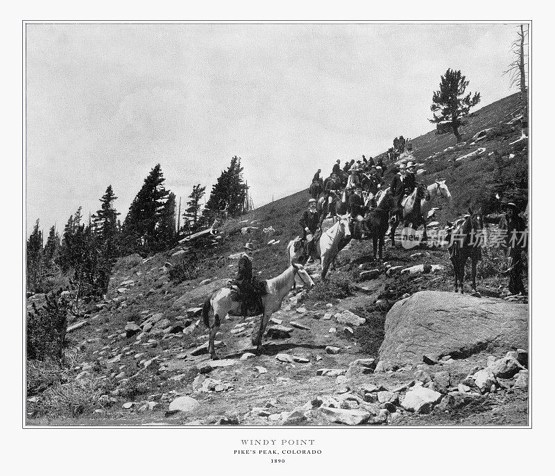 风点，派克峰，科罗拉多州，美国，古董美国照片，1893