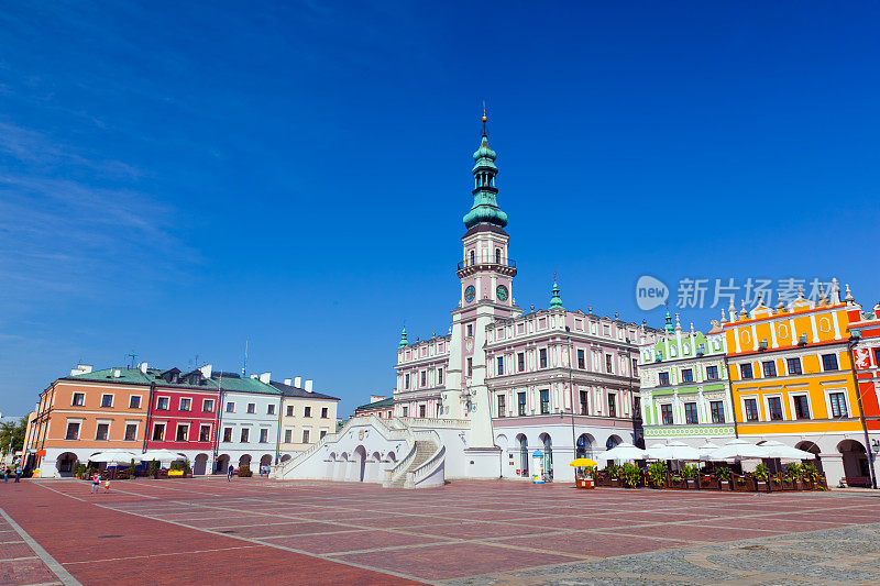 Zamosc,波兰。有市政厅的历史建筑。