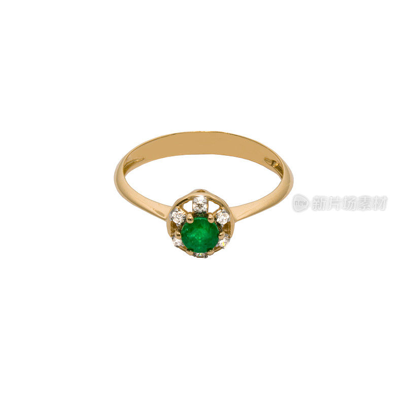 非常漂亮的黄金戒指与绿色宝石-祖母绿和少量钻石