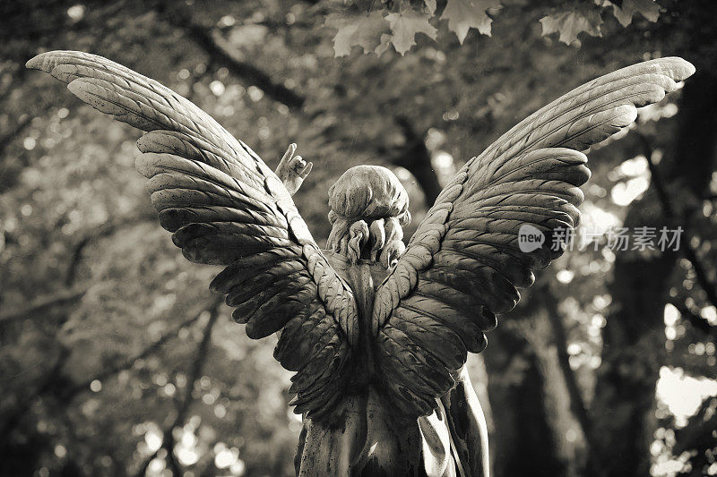 墓地上的古代天使雕像