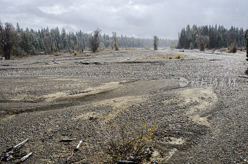 美国怀俄明州提顿国家公园朝圣者溪的干涸河床