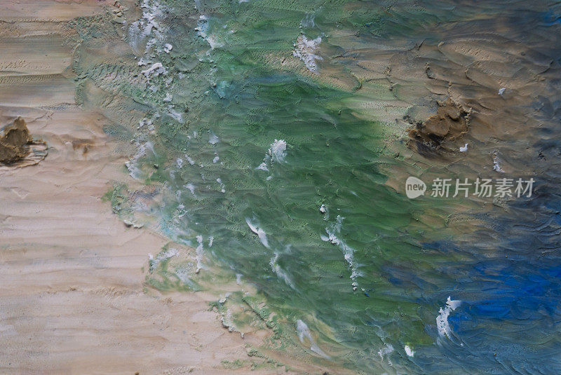 色彩和纹理的背景:海滩和冲浪海浪，高角度的视图