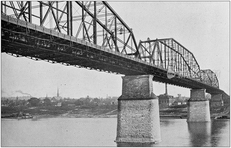古董黑白照片的辛辛那提，俄亥俄州:辛辛那提和俄亥俄桥