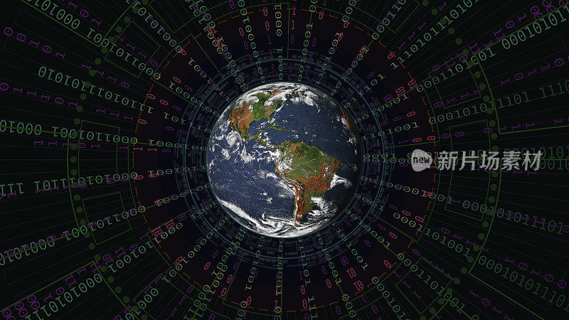 全球网络技术背景-地球，全球通信网络，西半球，二进制代码，全球连通性