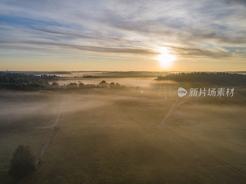 有雾清晨的鸟瞰图