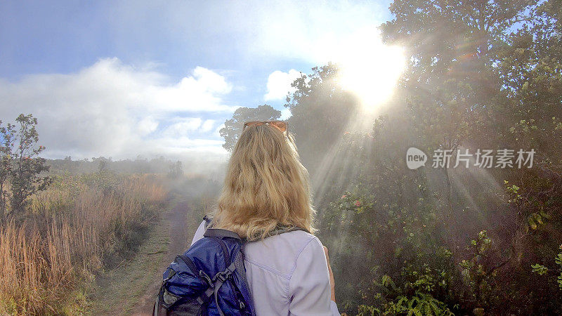 徒步旅行者探索火山口边缘步道，火山口Kīlauea