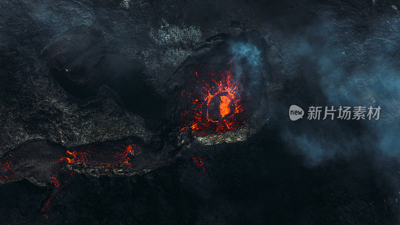 冰岛Fagradalsfjall火山喷发的鸟瞰图